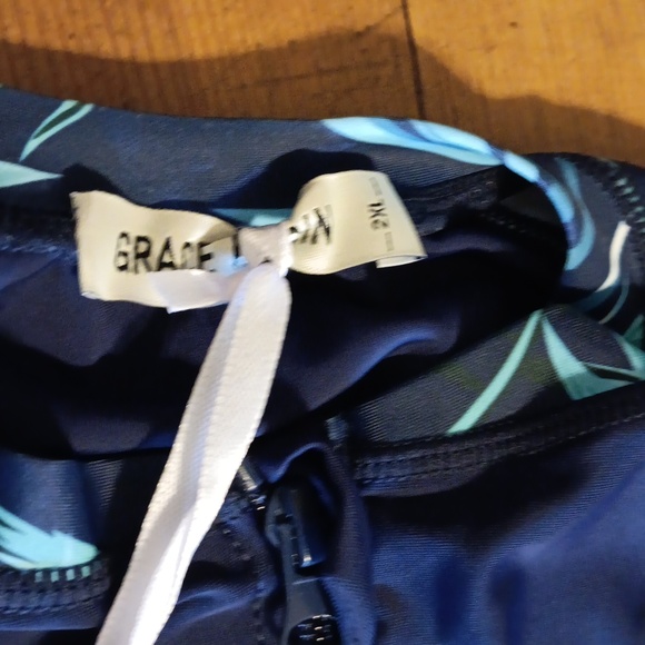 Grace Karin Rashguard Swimsuit Womens 2XL Blue Aloha Floral Palm 2 Piece Set NWT - Picture 5 of 7